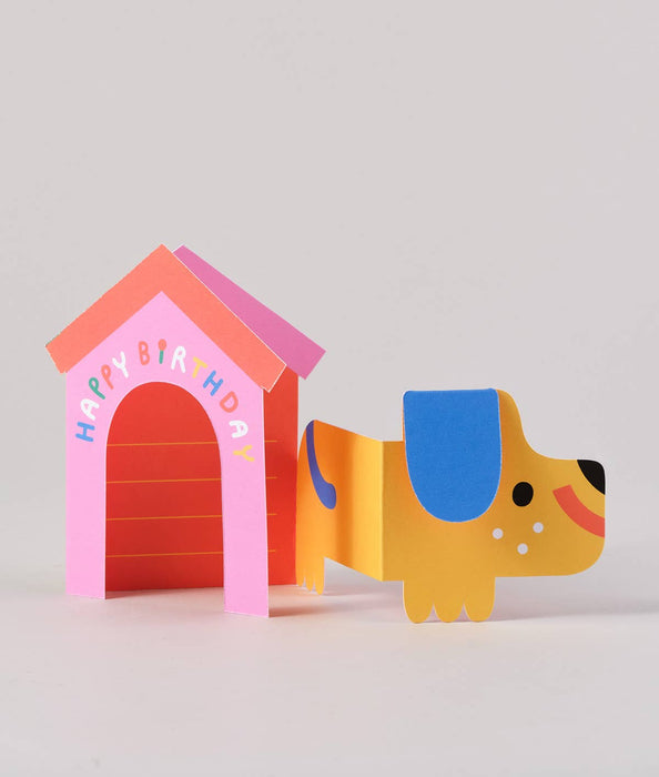 Ausklappbare Geburtstagskarte für Kinder mit Aufschrift „Dog In House“
