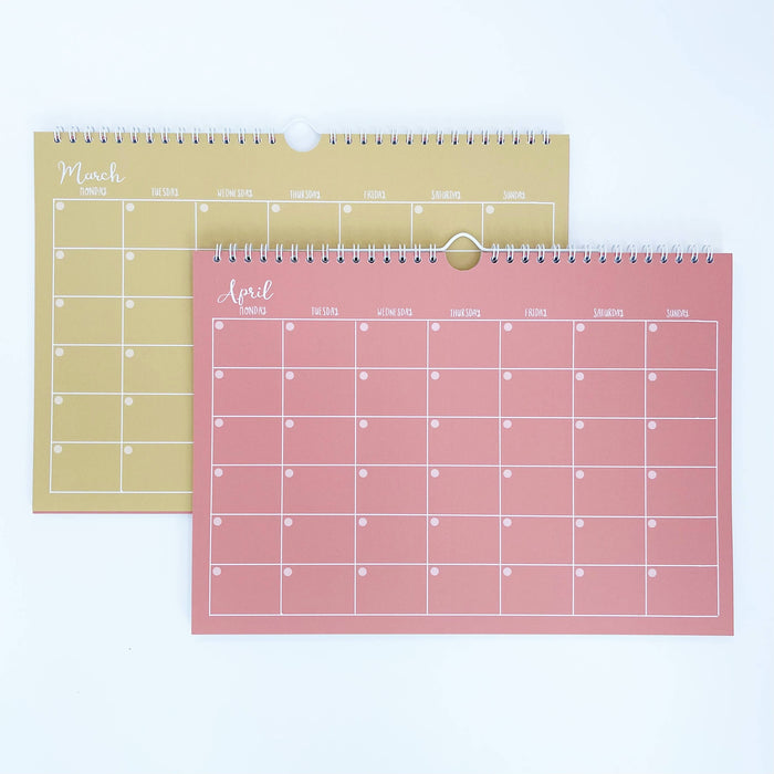 Wandkalender für 12 Monate, A4-Farben, undatiert