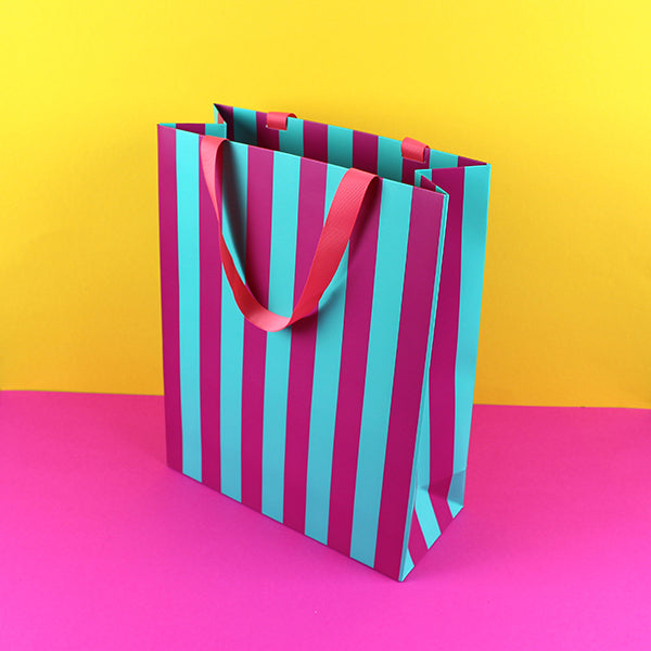 Ava & Yves Geschenktüte Stripes L Violett-Mint-Koralle
