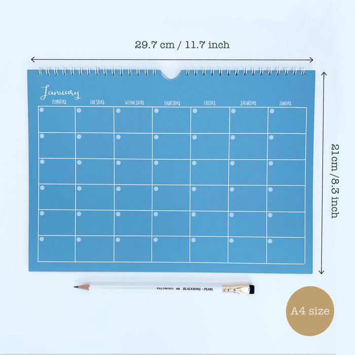 Wandkalender für 12 Monate, A4-Farben, undatiert