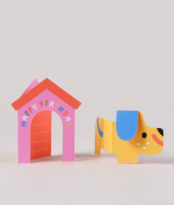 Ausklappbare Geburtstagskarte für Kinder mit Aufschrift „Dog In House“