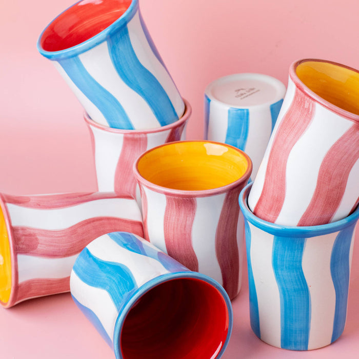 Frühstückstasse aus Keramik 250 ml/White and Pink Stripes PACA