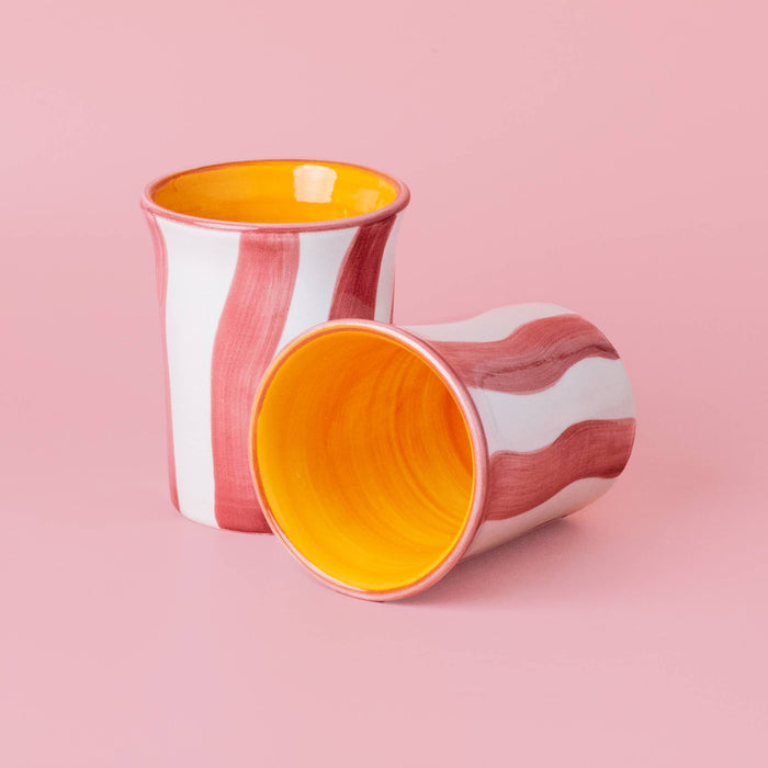 Frühstückstasse aus Keramik 250 ml/White and Pink Stripes PACA