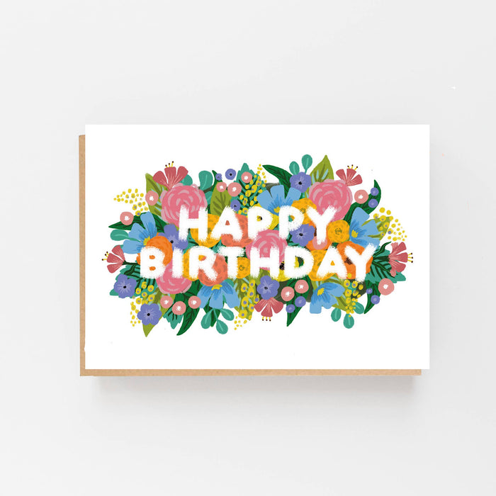 Grußkarte Geburtstag - "Happy Birthday - Flowers Vintage White"