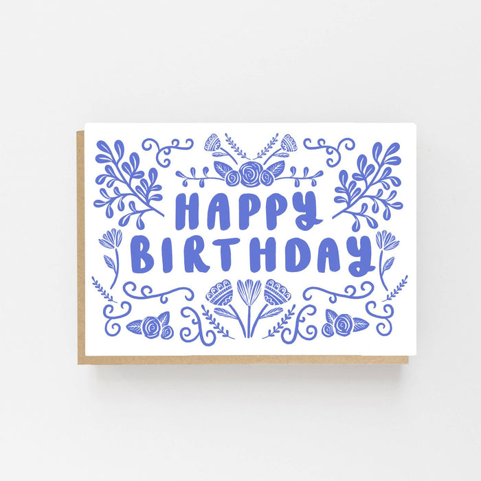 Grußkarte Geburtstag - "Happy Birthday - Folk Blue"