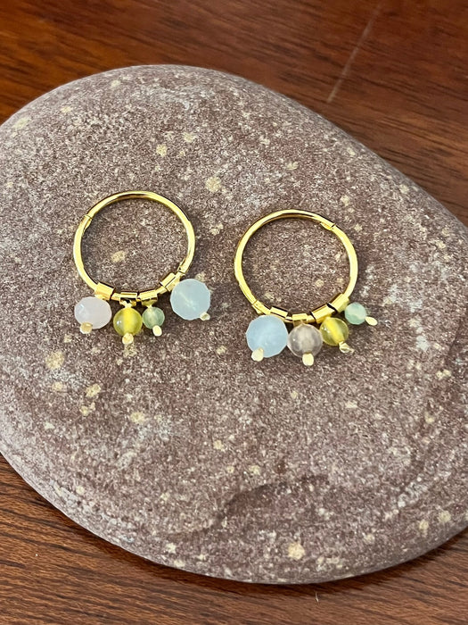 Hoops Jade-Agate-Aquamarine-Morganite Ohrringe - Gold