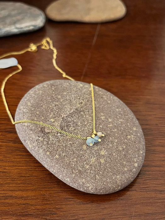Sunstone Jade-Aquamarine Halskette - Gold