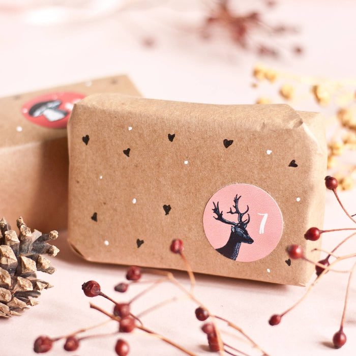 Aufkleberbogen Adventskalender mit Tiermotiven A5, rot