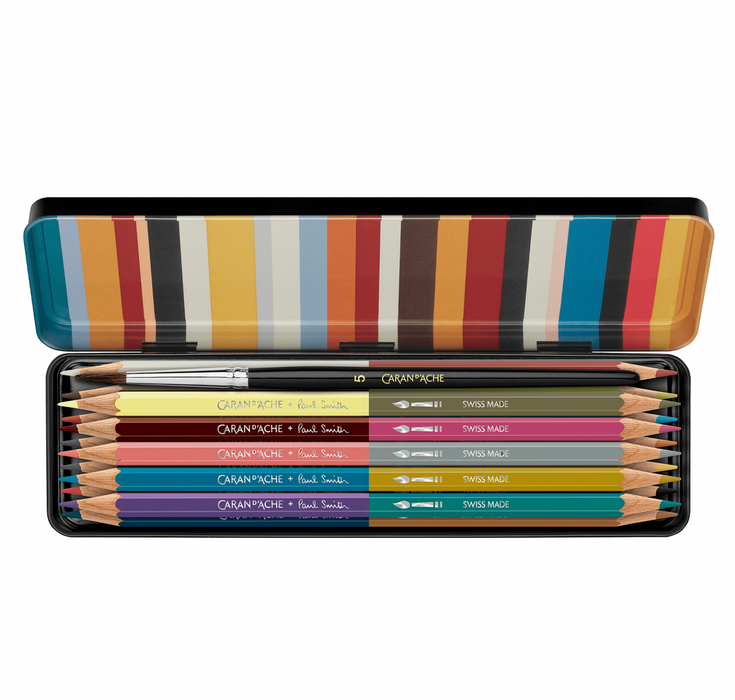 Caran d’Ache Paul Smith Set - 12 Farbstifte Bicolor & 1 Pinsel 