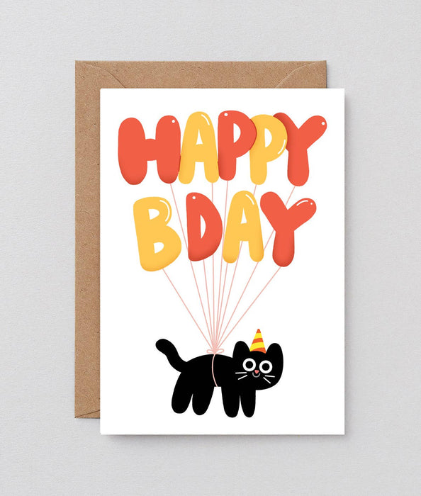 Glückwunschkarte „Happy Bday Cat Balloons“