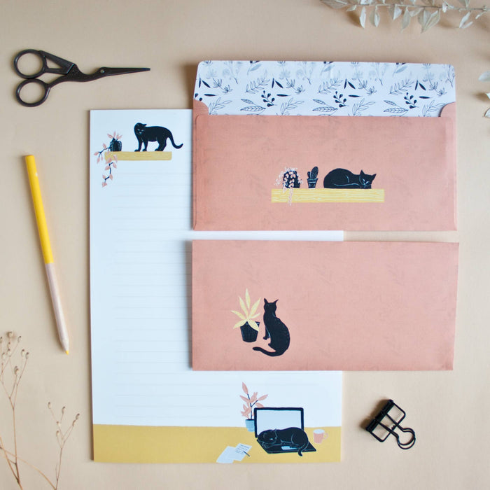 Briefpapier Set Katzen, Briefblock A4 & 10 Briefumschläge