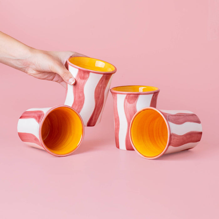 Frühstückstasse aus Keramik 250 ml/White and Pink Stripes PACA