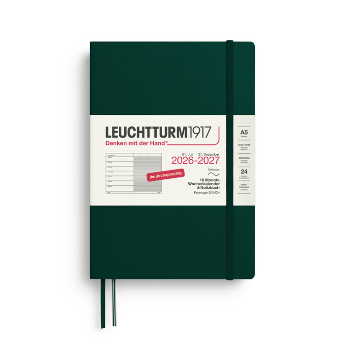 Leuchtturm Wochenkalender & Notizbuch 2026/2027 - A5 (18 Monate) - Forest Green - Softcover