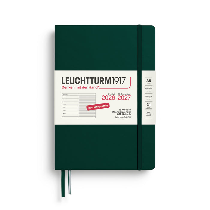 Leuchtturm Wochenkalender & Notizbuch 2026/2027 - A5 (18 Monate) - Forest Green - Hardcover