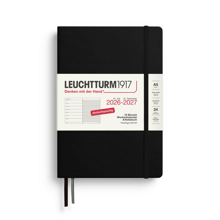 Leuchtturm Wochenkalender & Notizbuch 2026/2027 - A5 (18 Monate) - Schwarz - Hardcover