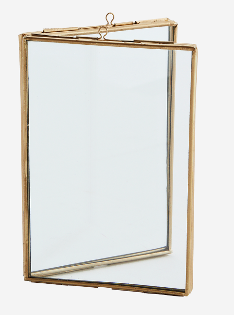 standing double photo frame brass