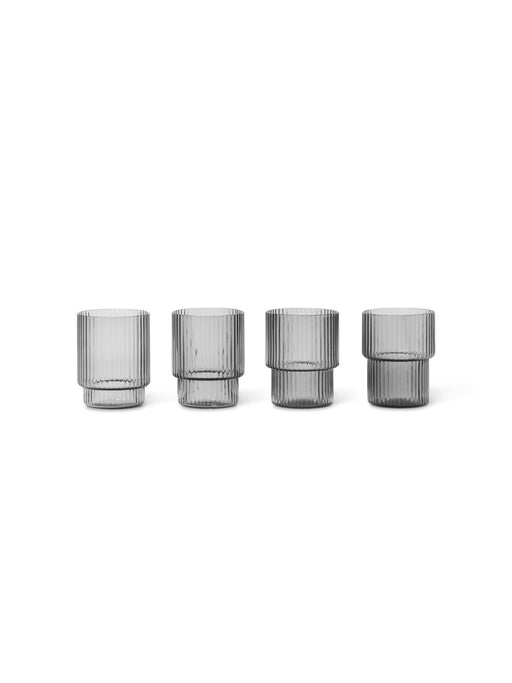Ferm Living Ripple Shotgläser Smoked Grey klein - 4er Set, Gläser