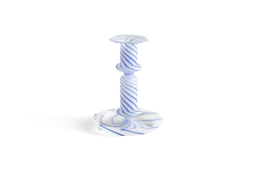HAY Kerzenhalter FLARE - Candleholder Stripe Milk Blue M